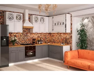 Кухня угловая Констанция 2.8х1.8м - Белый снег софт/Графит софт (МИФ)