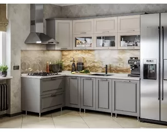 Кухня угловая Констанция 1.4х2.4м - Ваниль софт/Графит софт (МИФ)