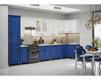 Кухня угловая Констанция 4.2х1.0м - Белый снег софт/Ультрамарин синий (МИФ)
