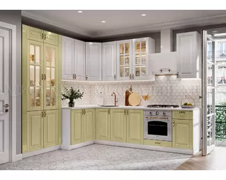 Кухня угловая Престиж 2.4х2.8м - Жемчуг шервуд/Фисташка (МИФ)
