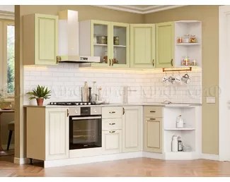 Кухонный гарнитур угловой Настя 2.4х1.3м - Фисташка (МИФ)