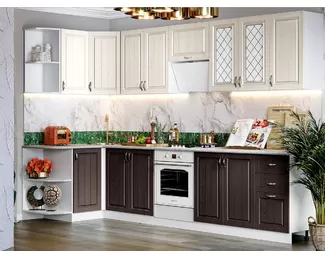 Кухня угловая Настя 1.3х3.2м - Жемчуг шервуд/Шоколад (МИФ)