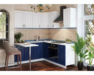 Кухня угловая Настя 1.9х2.0м - Белый матовый/Ультрамарин синий (МИФ)