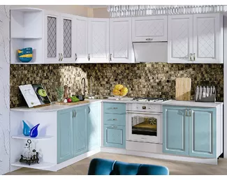 Кухня угловая Ирина 2.1х2.4м - Белый матовый/Голубой (МИФ)