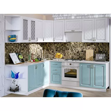 Кухня угловая Ирина 2.1х2.4м - Белый матовый/Голубой (МИФ)