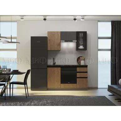 Кухонный гарнитур Техно-6 1.5м - Графит софт/Экзотическое дерево Амазония (МИФ)