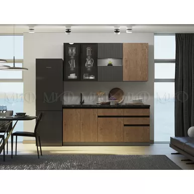 Кухонный гарнитур Техно-6 2.0м - Графит софт/Экзотическое дерево Амазония (МИФ)