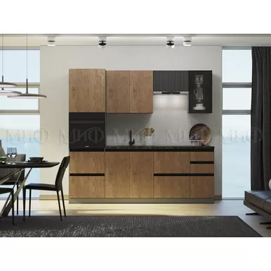 Кухонный гарнитур Техно-6 2.4м - Графит софт/Экзотическое дерево Амазония (МИФ)