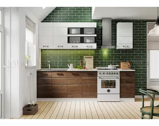 Кухонный гарнитур Техно-2 2.0м - Белый матовый/Дерево (МИФ)