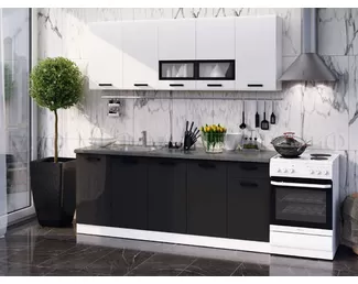 Кухонный гарнитур Рио 2.0м - Белый глянец/Черный глянец (МИФ)
