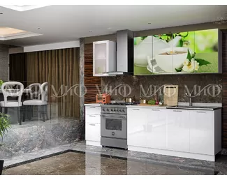 Кухонный гарнитур 2.0м (Ф/П Зеленый чай) - Белый глянец холодный (МИФ)