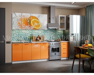 Кухонный гарнитур 2.0м (Ф/П Апельсин) - Белый глянец холодный/Оранжевый металлик (МИФ)