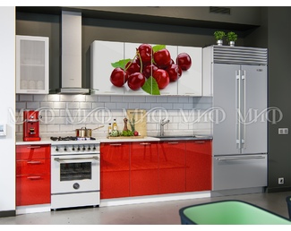 Кухонный гарнитур 2.0м (Ф/П Вишня) - Белый глянец холодный/Красный металлик (МИФ)