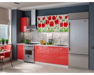 Кухонный гарнитур 2.0м (Ф/П Маки красные) - Белый глянец холодный/Красный металлик (МИФ)