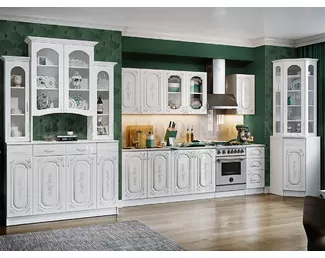 Кухонный гарнитур Лиза-2 2.0м с буфетами - Белый глянец холодный (МИФ)