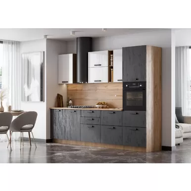 Кухня Пасаденна 2.6м ЛДСП - Белый бриллиант/Угольный камень (Стендмебель)