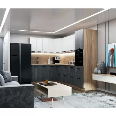 Кухня угловая Пасаденна 1.8х3.0м ЛДСП - Белый бриллиант/Угольный камень (Стендмебель)