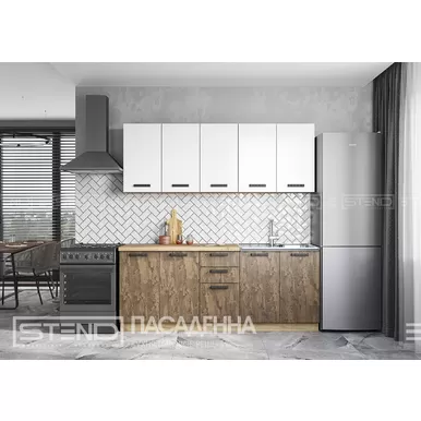 Кухня Пасаденна 2.0м ЛДСП - Белый бриллиант/Ржавый камень (Стендмебель)