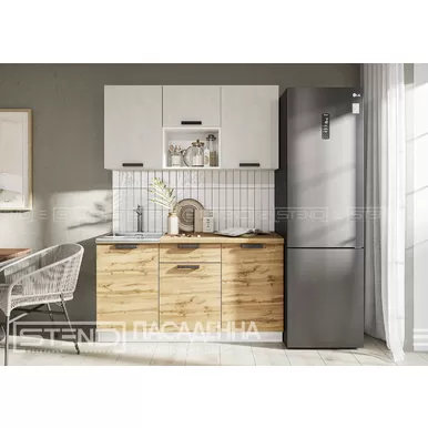 Кухня Пасаденна 1.5м ЛДСП - Шелковый камень/Дуб вотан (Стендмебель)