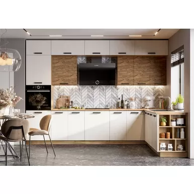 Кухня угловая Пасаденна 3.4х2.1м ЛДСП - Ржавый камень/Шелковый камень (Стендмебель)