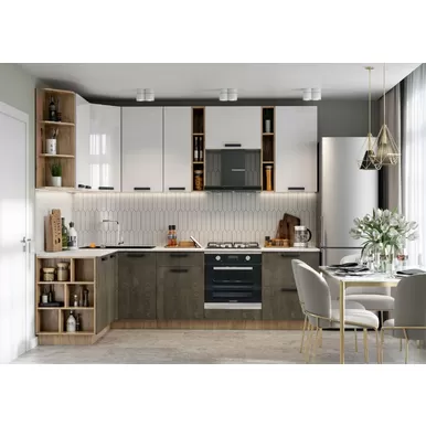 Кухня угловая Пасаденна 1.5х2.7м ЛДСП - Белый бриллиант/Железный камень (Стендмебель)