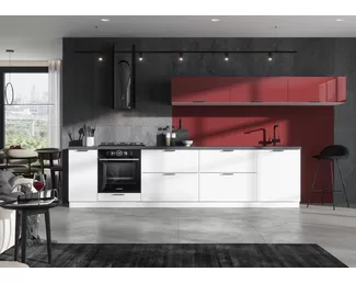 Кухня Ксения 3.2м - Бордо глянец/Белый глянец (Стендмебель)