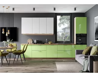 Кухня Ксения 3.4м - Белый глянец/Олива глянец (Стендмебель)