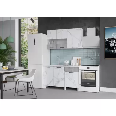 Кухонный гарнитур Trend 1.3 м - МДФ Мрамор арктик/Бетон грей (Горизонт)