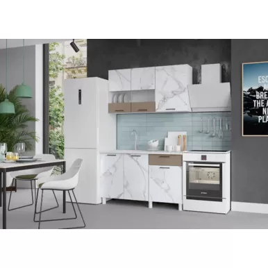 Кухонный гарнитур Trend 1.3 м - МДФ Мрамор милк/Холст латте (Горизонт)