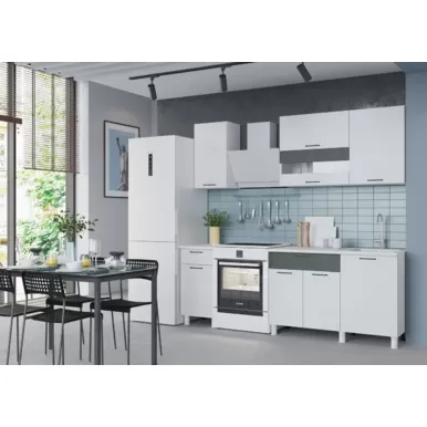 Кухонный гарнитур Trend 1.6 м (0.4+1.2) - МДФ Белый эмалит/Холст вулкан (Горизонт)