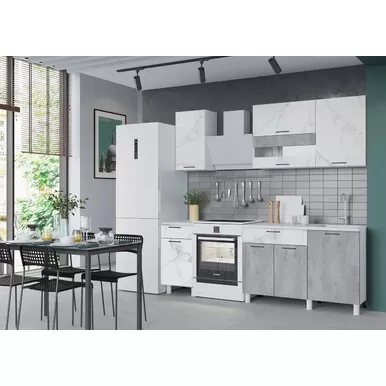 Кухонный гарнитур Trend 1.6 м (0.4+1.2) - МДФ Мрамор арктик/Бетон грей (Горизонт)