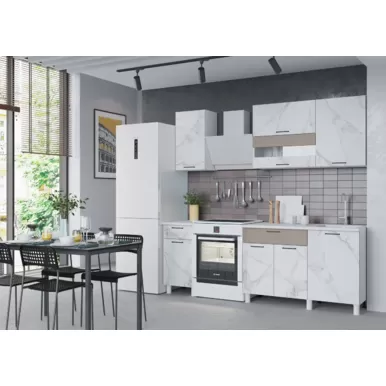 Кухонный гарнитур Trend 1.6 м (0.4+1.2) - МДФ Мрамор милк/Холст латте (Горизонт)