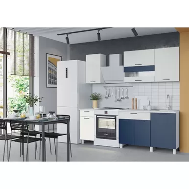Кухонный гарнитур Trend 1.6 м (0.4+1.2) - МДФ Холст сапфир/Холст молоко (Горизонт)