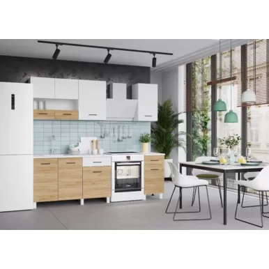 Кухонный гарнитур Trend 1.7 м (1.3+0.4) - ЛДСП Белый/Дуб золотой (Горизонт)