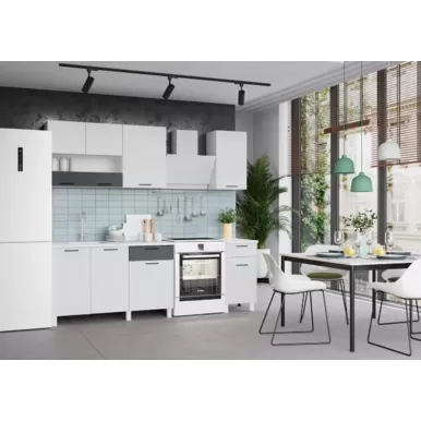 Кухонный гарнитур Trend 1.7 м (1.3+0.4) - МДФ Белый эмалит/Холст вулкан (Горизонт)