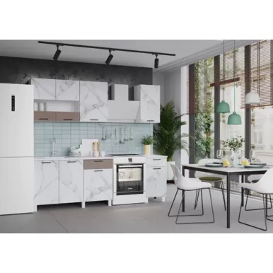 Кухонный гарнитур Trend 1.7 м (1.3+0.4) - МДФ Мрамор милк/Холст латте (Горизонт)