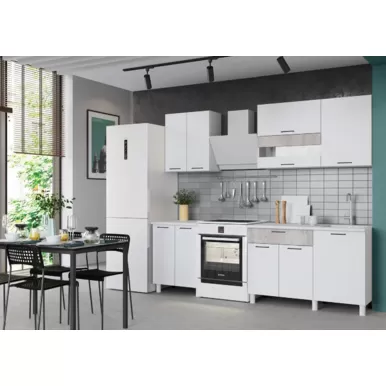 Кухонный гарнитур Trend 1.8 м (0.6+1.2) - МДФ Белый эмалит/Бетон лайт (Горизонт)