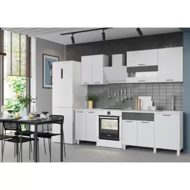 Кухонный гарнитур Trend 1.8 м (0.6+1.2) - МДФ Белый эмалит/Холст вулкан (Горизонт)