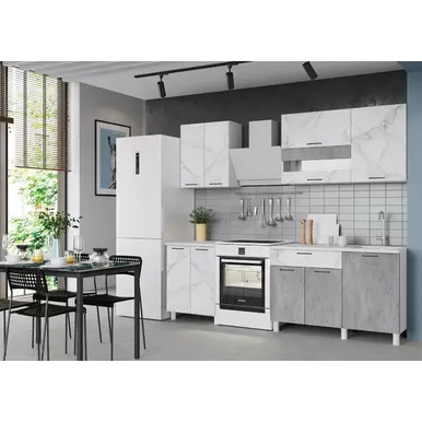 Кухонный гарнитур Trend 1.8 м (0.6+1.2) - МДФ Мрамор арктик/Бетон грей (Горизонт)