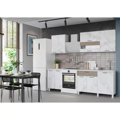 Кухонный гарнитур Trend 1.8 м (0.6+1.2) - МДФ Мрамор милк/Холст латте (Горизонт)