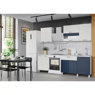 Кухонный гарнитур Trend 1.8 м (0.6+1.2) - МДФ Холст сапфир/Холст молоко (Горизонт)