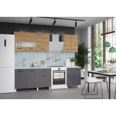 Кухонный гарнитур Trend 1.9 м (1.3+0.6) - ЛДСП Дуб золотой/Серый графит (Горизонт)