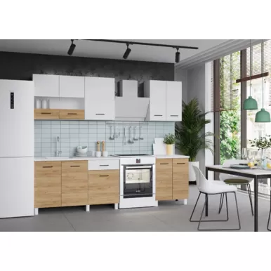 Кухонный гарнитур Trend 1.9 м (1.3+0.6) - ЛДСП Белый/Дуб золотой (Горизонт)