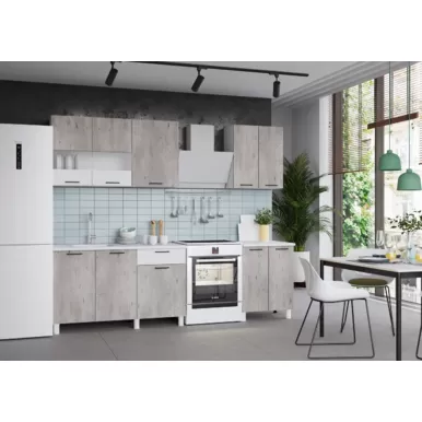 Кухонный гарнитур Trend 1.9 м (1.3+0.6) - МДФ Белый эмалит/Бетон лайт (Горизонт)