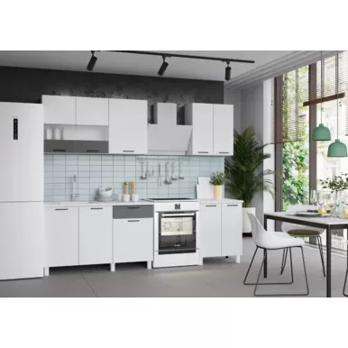 Кухонный гарнитур Trend 1.9 м (1.3+0.6) - МДФ Белый эмалит/Холст вулкан (Горизонт)