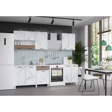 Кухонный гарнитур Trend 1.9 м (1.3+0.6) - МДФ Мрамор милк/Холст латте (Горизонт)