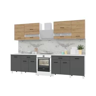 Кухонный гарнитур Trend 2.4 м (1.2+1.2) - ЛДСП Дуб золотой/Серый графит (Горизонт)