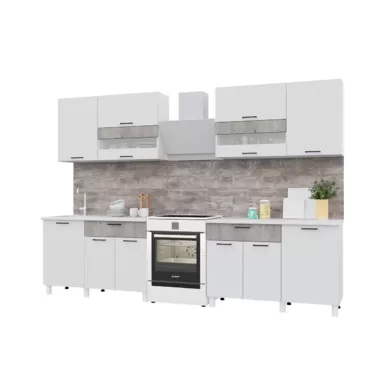 Кухонный гарнитур Trend 2.4 м (1.2+1.2) - МДФ Белый эмалит/Бетон лайт (Горизонт)