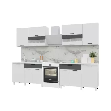 Кухонный гарнитур Trend 2.4 м (1.2+1.2) - МДФ Белый эмалит/Холст вулкан (Горизонт)