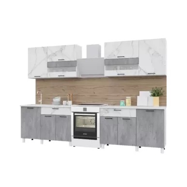 Кухонный гарнитур Trend 2.4 м (1.2+1.2) - МДФ Мрамор арктик/Бетон грей (Горизонт)